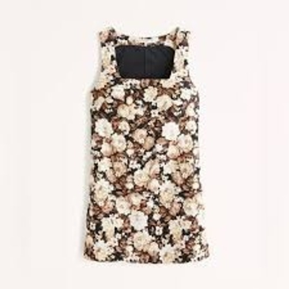 Abercrombie & Fitch Women Dress MT Brown Floral Linen Blend Square Neck Mini